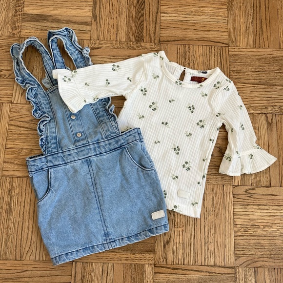 7 for All Mankind Denim Dress with Floral Top 18 months - Picture 2 of 6